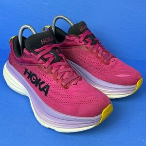 Hoka Women's Pink Athletic Running Shoes with Yellow Accents